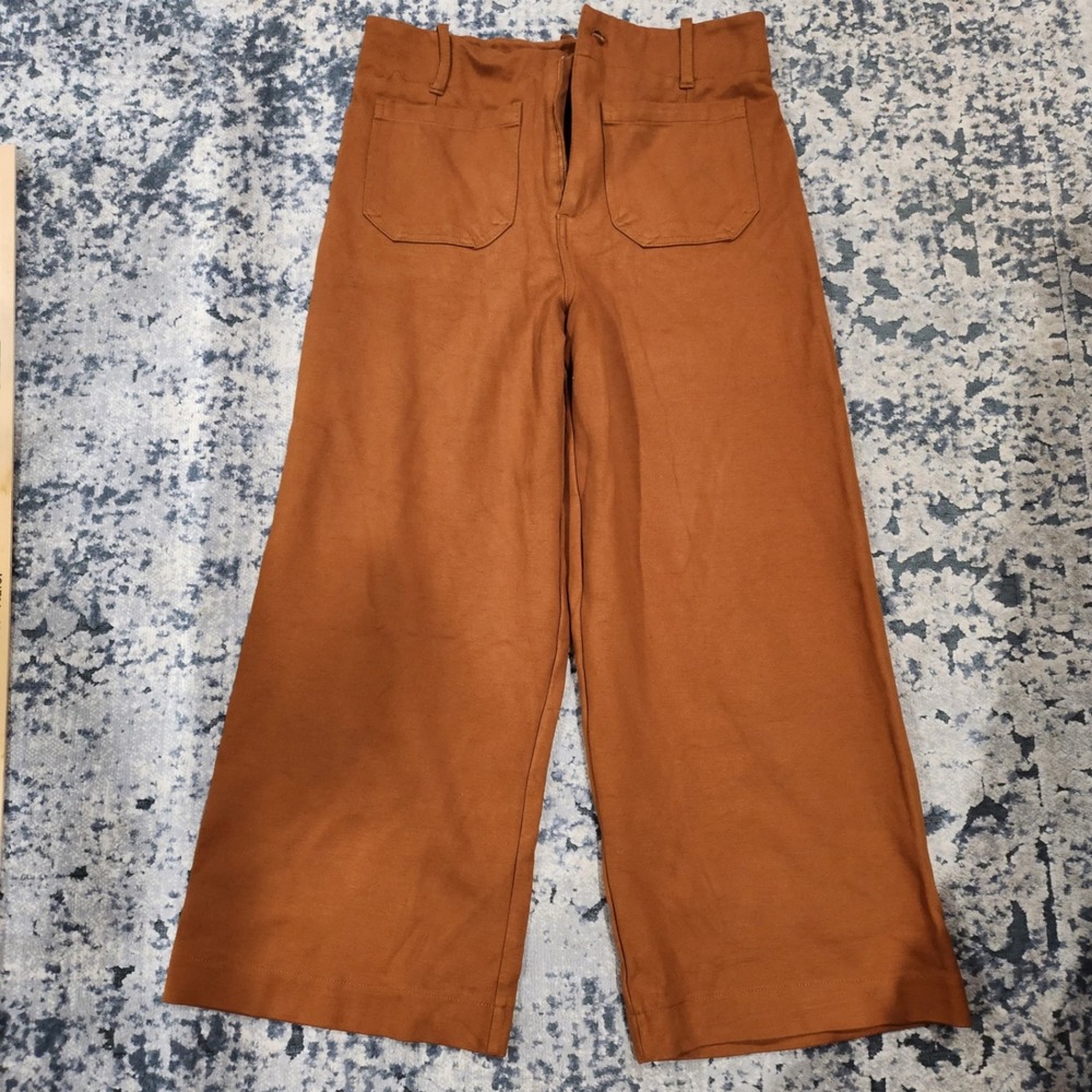 Tahari Womens Size 6 Rust Brown Wide Leg Crop Pants High Rise Patch Pocket 30x23